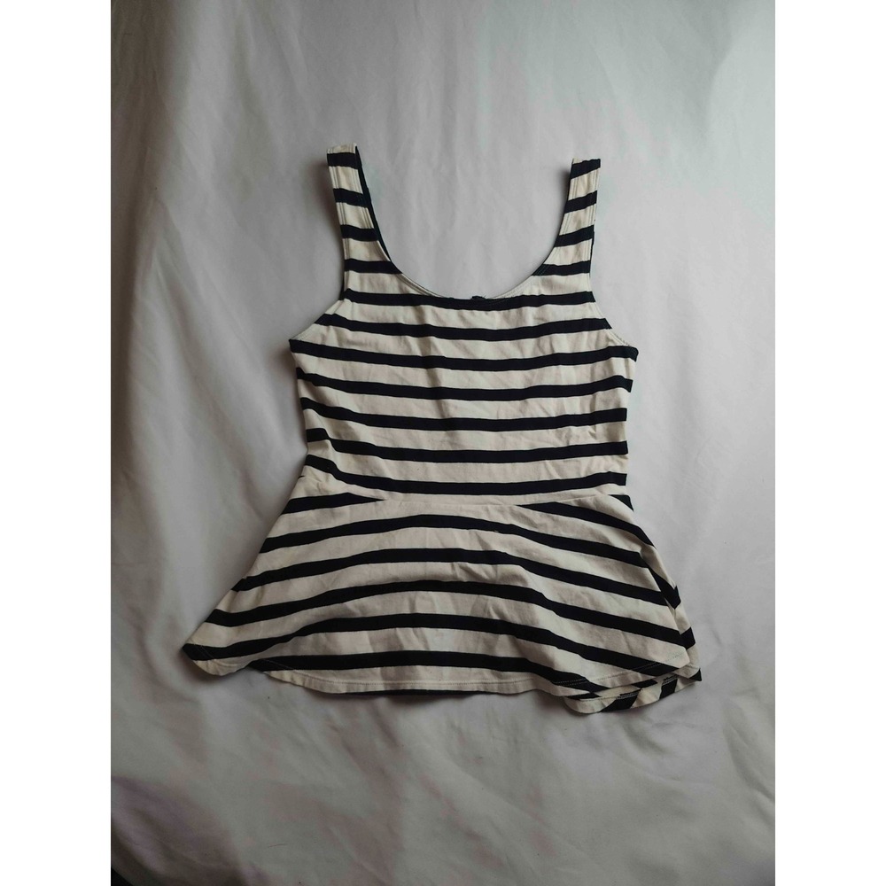 Express Peplum Tank Top Womens Small Black White Striped Scoop Neck Sleeveless